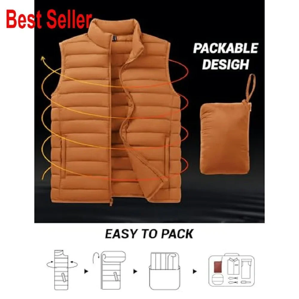 Lightweight Packable Puffer Vest Windproof Water-Resistant Outdoor Travel